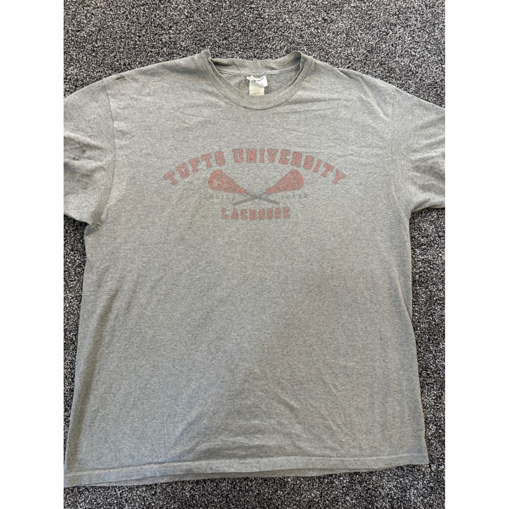 Vintage Champion Tufts University Lacrosse T-Shirt Gray XL Y2K Distressed